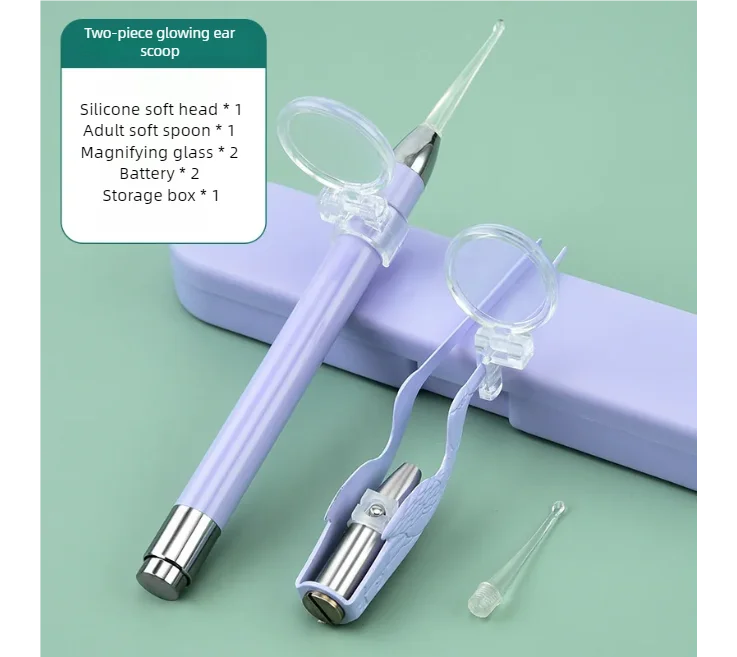 LED Ear Cleaning Kit – Earwax Spoon & Tweezers for All Ages Ear Cleaning Kit Qst Purple-Tweezers-kit
