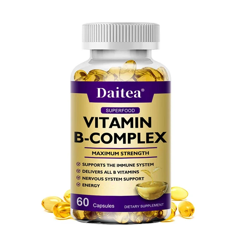Vitamin B Complex Capsules – High Potency Brain & Focus Support Vitamin Supplement Qst 60 count-1 bottle