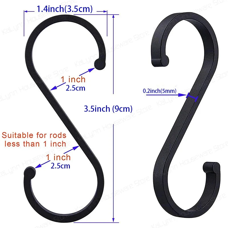 Heavy Duty Aluminum S Hooks Flat Hangers 12pcs | 9cm Black S Hook Hangers Qme