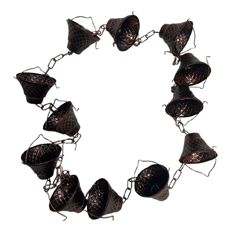 12-Cup Copper-Plated Metal Rain Chain – Gutter Downspout Rain Chain Qst