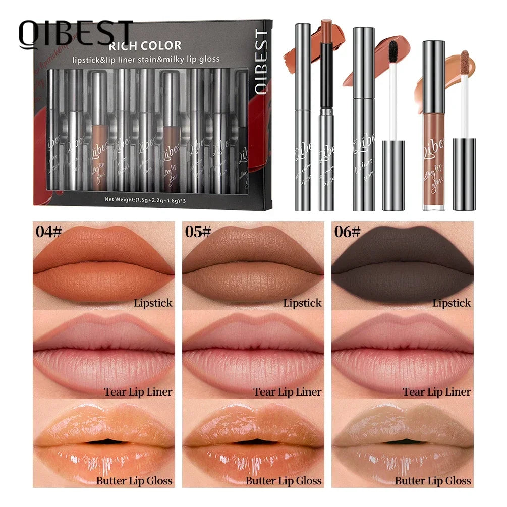Qibest 9-Piece Matte Lip Kit – Nude Velvet Lipstick & Glaze Lip Makeup Kit Qme