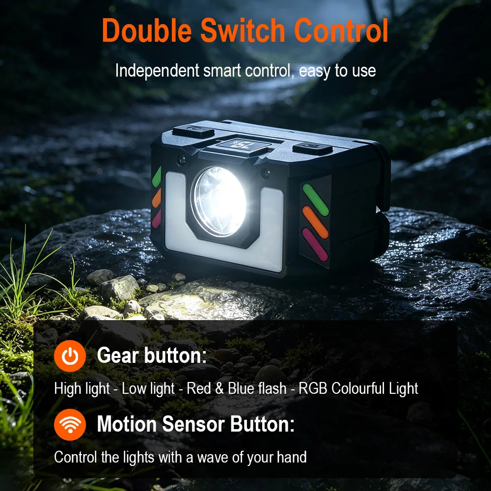 BORUiT 500LM Motion Sensor Headlamp – RGB LED USB-C Rechargeable LED Headlamp Qst