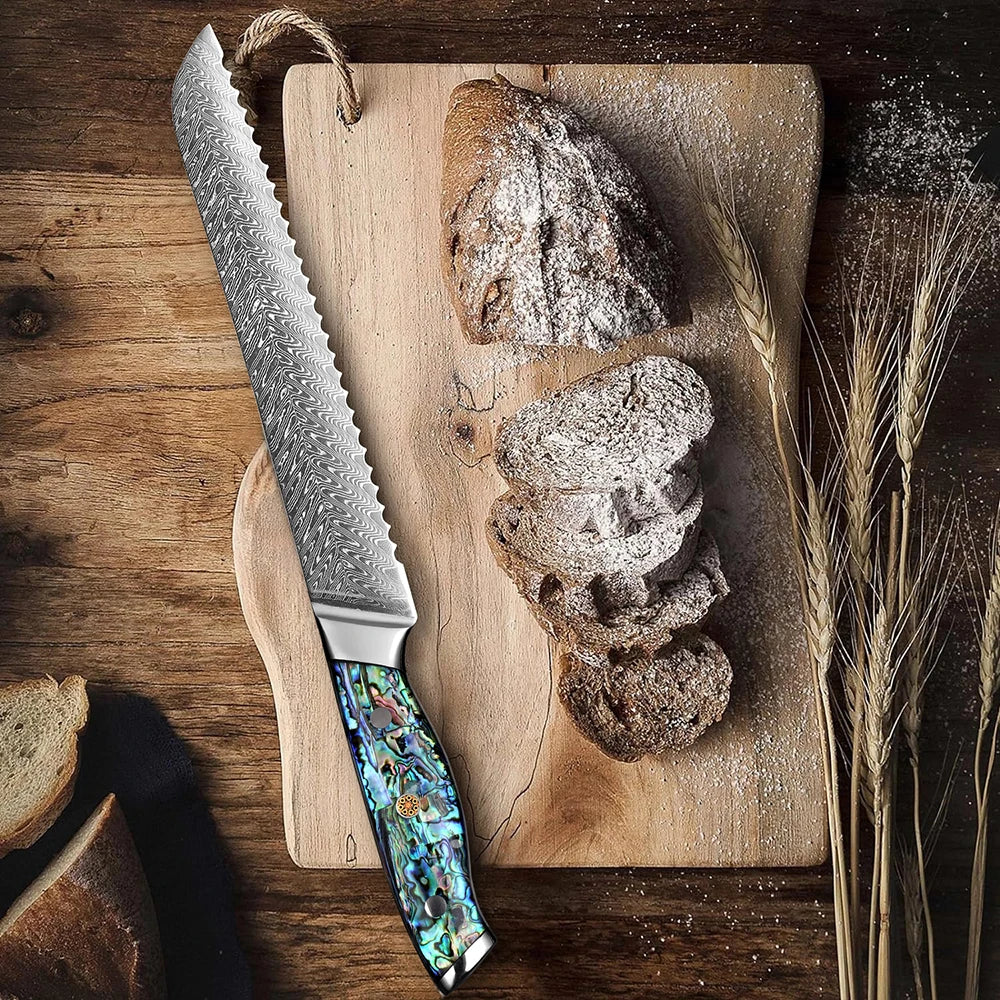 XITUO 8-Inch Damascus Steel Serrated Bread Knife | Bakers Serrated Bread Knife Qst
