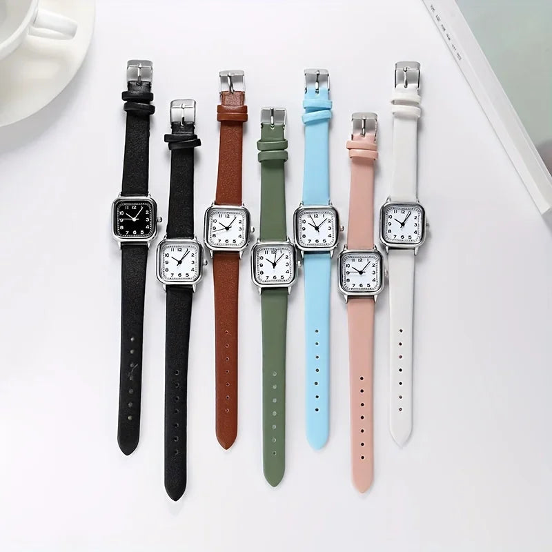 Women's Square Analog Quartz Watch – PU Leather Strap, 5 Colors Analog Quartz Watch Qme