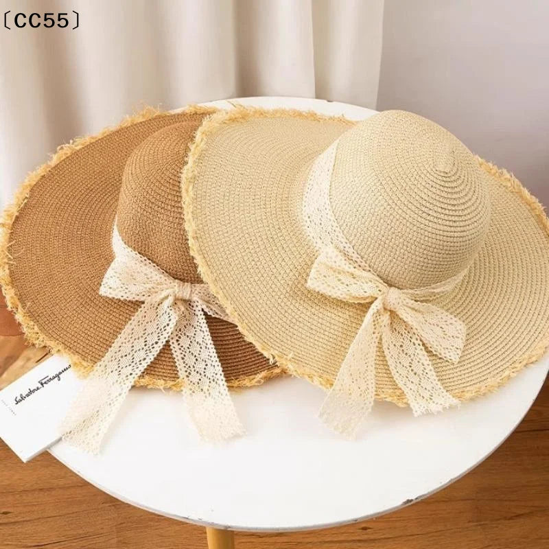 Women's Oversized Straw Beach Hat – Wide Brim Bow Sun Hat Straw Sun Hat Qst