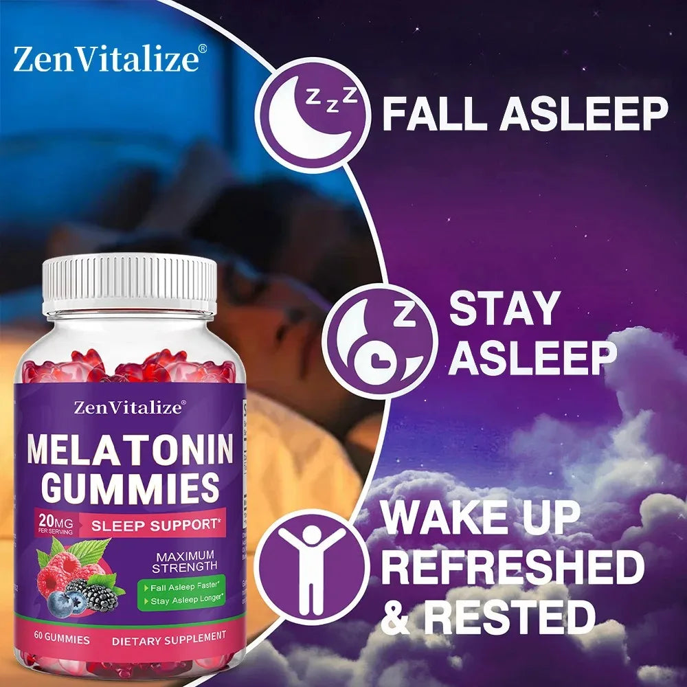 ZENVITALIZE Melatonin Gummies – Adult Sleep Support 60ct Melatonin Supplement Qst