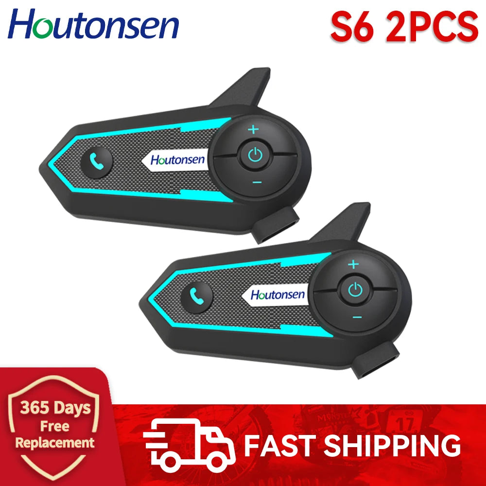 Motorcycle Helmet Bluetooth Headset RGB Walkie-Talkie S6 Helmet Bluetooth Headset Qst 2Pcs