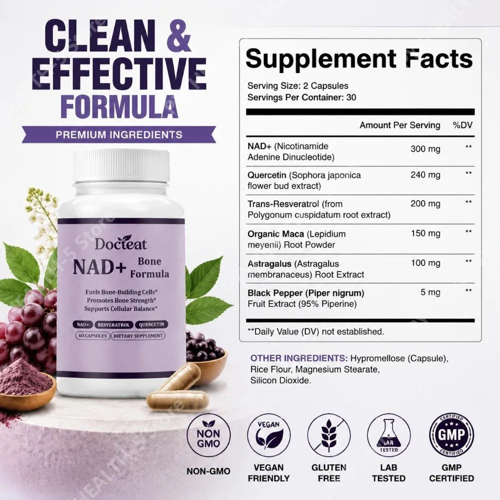 Docteat NAD+ Bone Formula – Resveratrol & Quercetin 60 Caps Dietary Supplement Qst