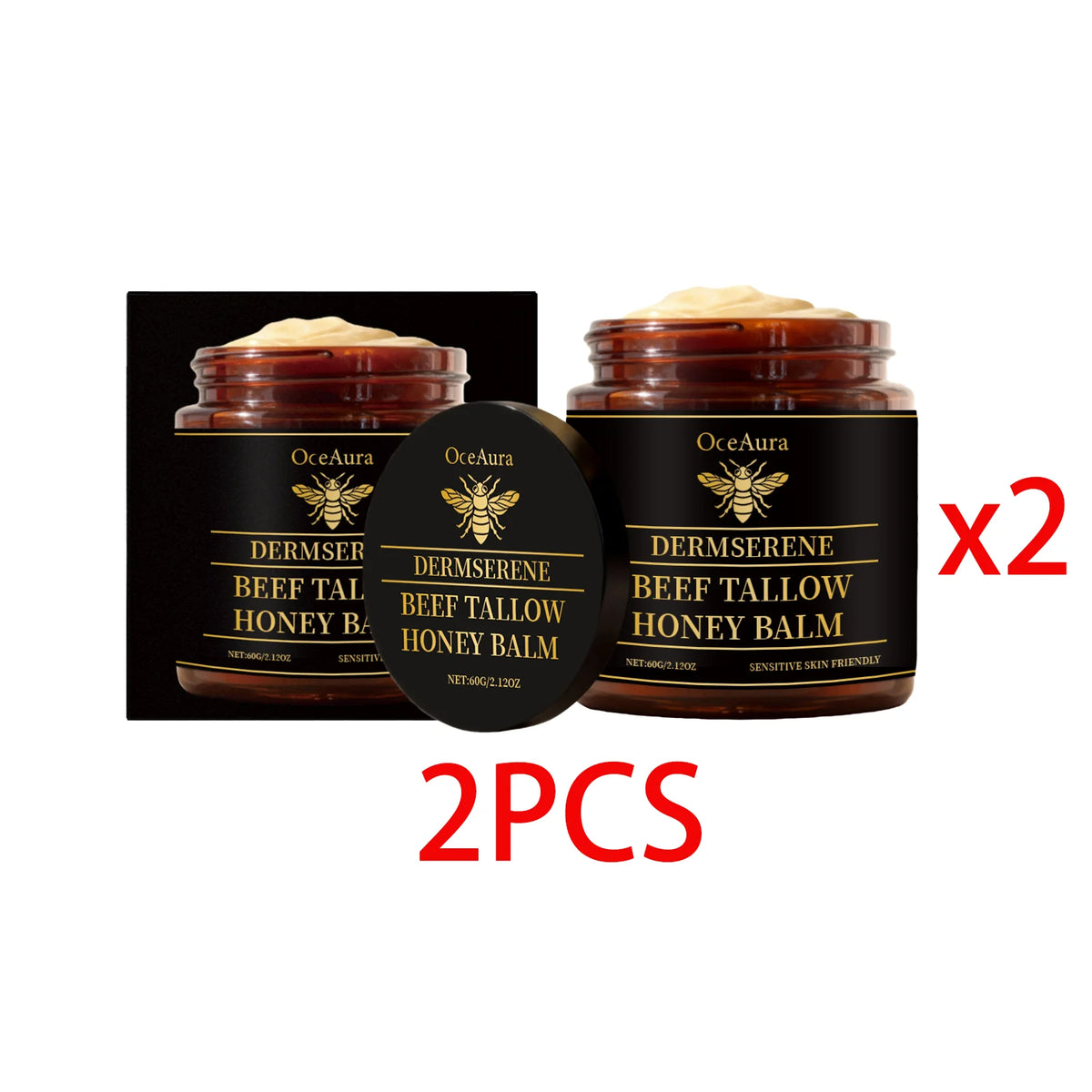 OceAura Beef Tallow & Raw Honey Face Body Cream – 60g Face & Body Cream Qst 2 PCS