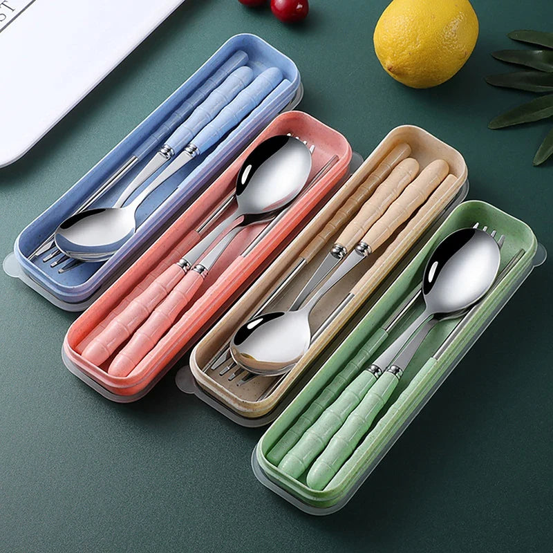 Stainless Steel Chopsticks Spoon Fork Set | Portable Tableware Portable Cutlery Set Qme