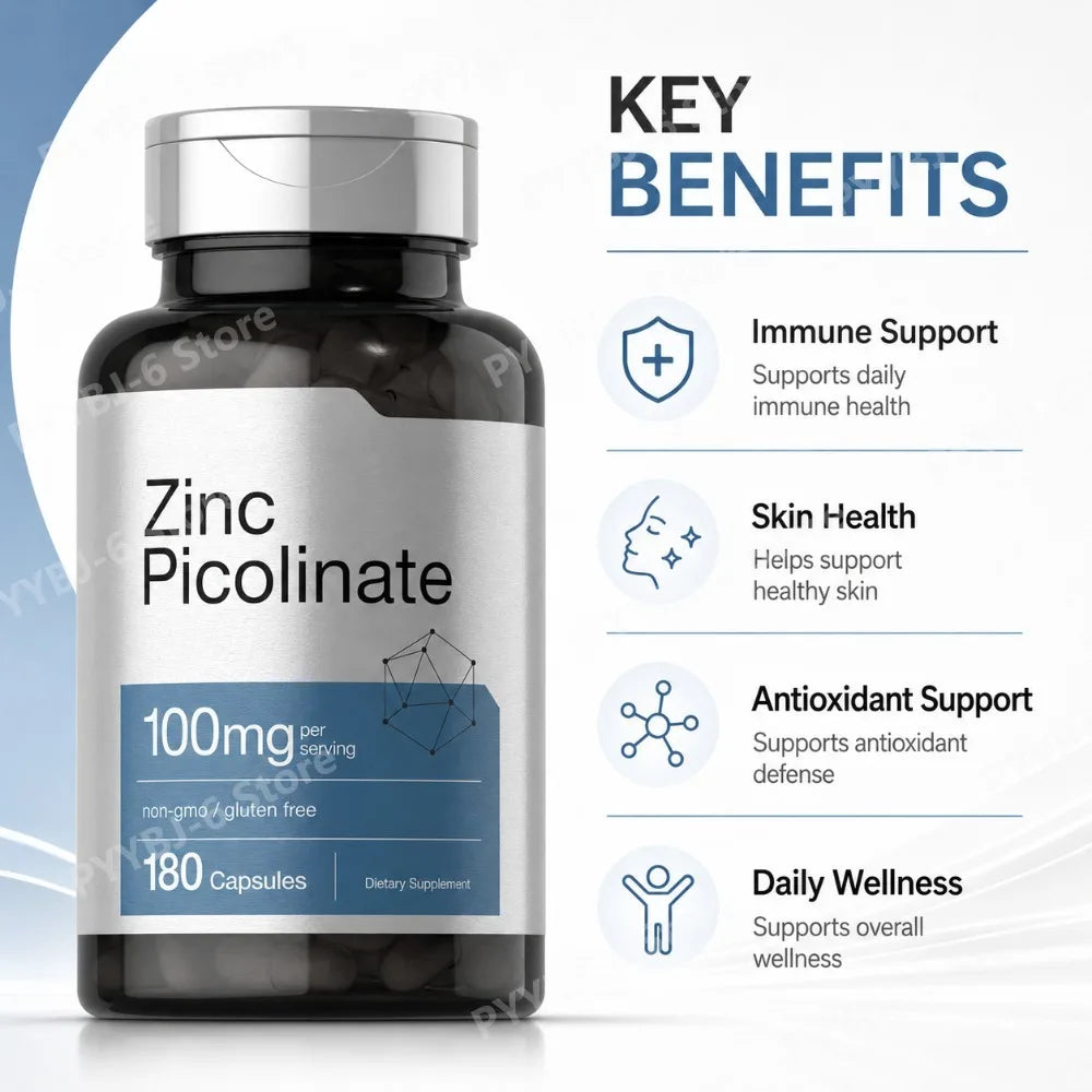 Zinc Picolinate 100mg 180 Capsules – Non-GMO Mineral Supplement Mineral Supplement Qst