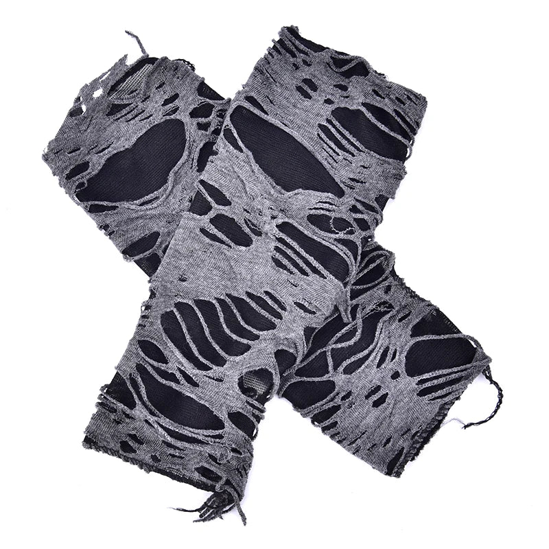 Distressed Black Fingerless Gloves – Gothic Punk Cosplay Fingerless Gloves Qst A