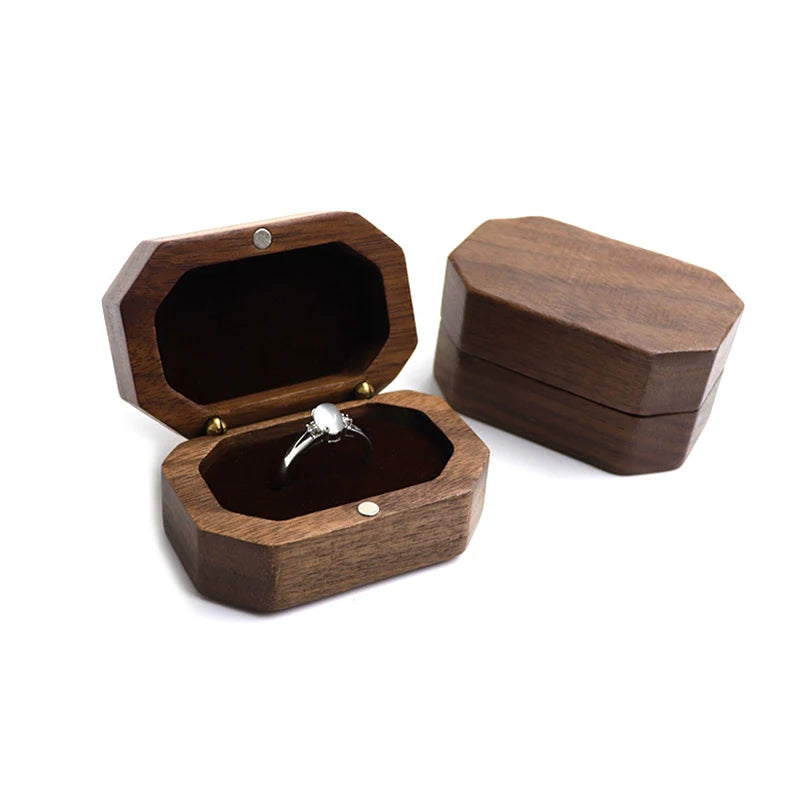 Vintage Walnut Wood Ring Box – Wedding & Proposal Gift Wood Ring Box Qst