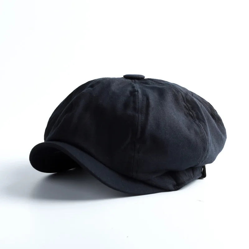 Men's Cotton Retro Newsboy Cap | British Octagonal Flat Cap Newsboy Flat Cap Qme black 61-63cm