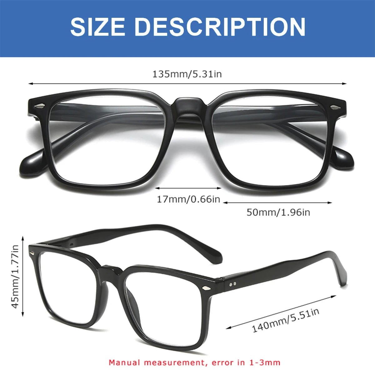 4-Pack Square Reading Glasses Blue Light Blocking +1.0–+3.0 Reading Glasses Qst