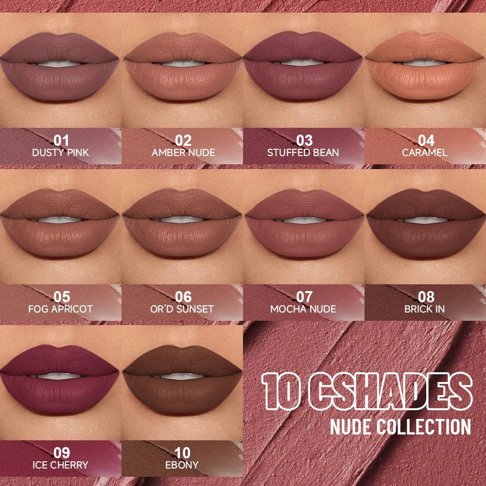 Qme Matte Nude Lipstick – Long-Lasting & Water-Resistant, 10 Shades Matte Lipstick Qme