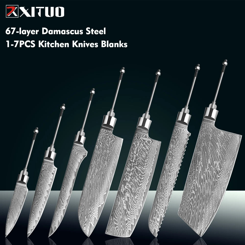 XITUO 67-Layer Damascus Steel Blank Blade Kitchen Knife Set 1-7 PCS Damascus Knife Blank Qst