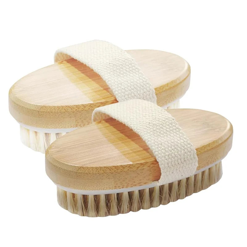 Natural Bristle Body Brush – Dry Wet Exfoliating Spa Bath Massager Body Exfoliating Brush Qst