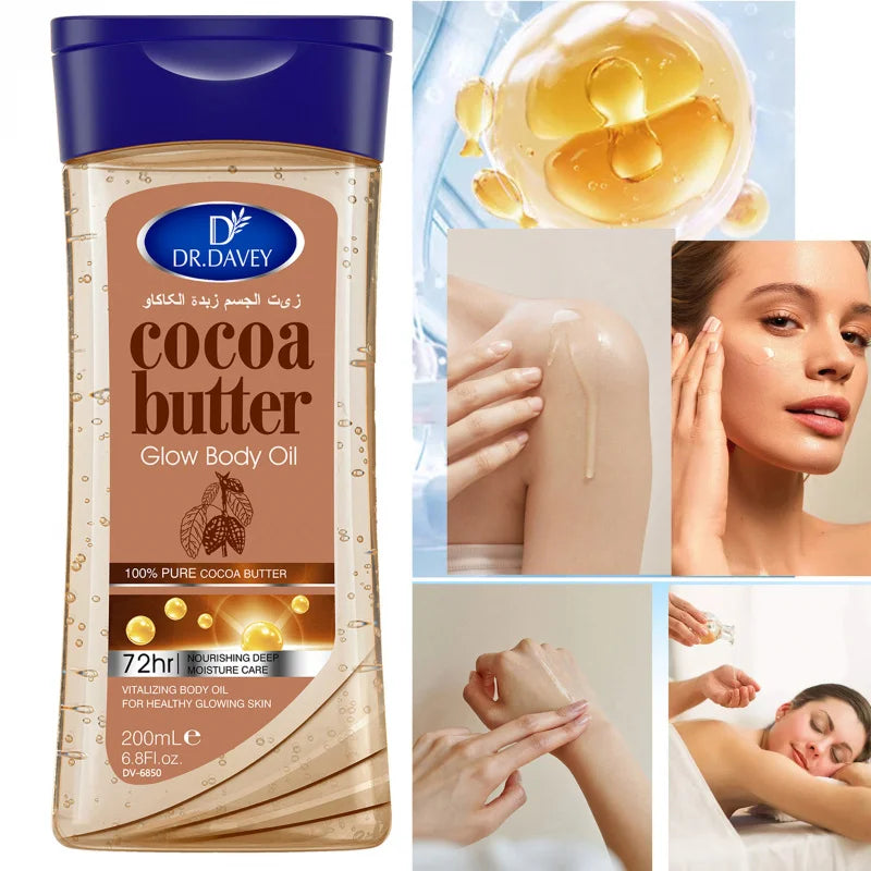 DR.DAVEY Cocoa Butter Glow Body Oil 2×200ml – Moisturizing Skin Body Oil Qst