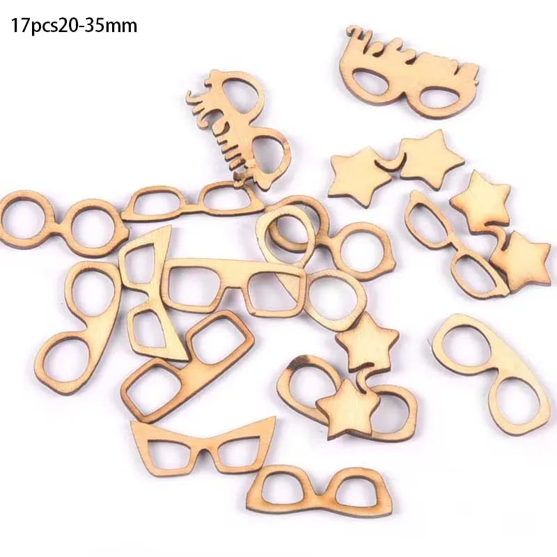 Handmade Wood Glasses Pattern Ornaments | 17pc DIY Slices Wood Craft Ornaments Qme