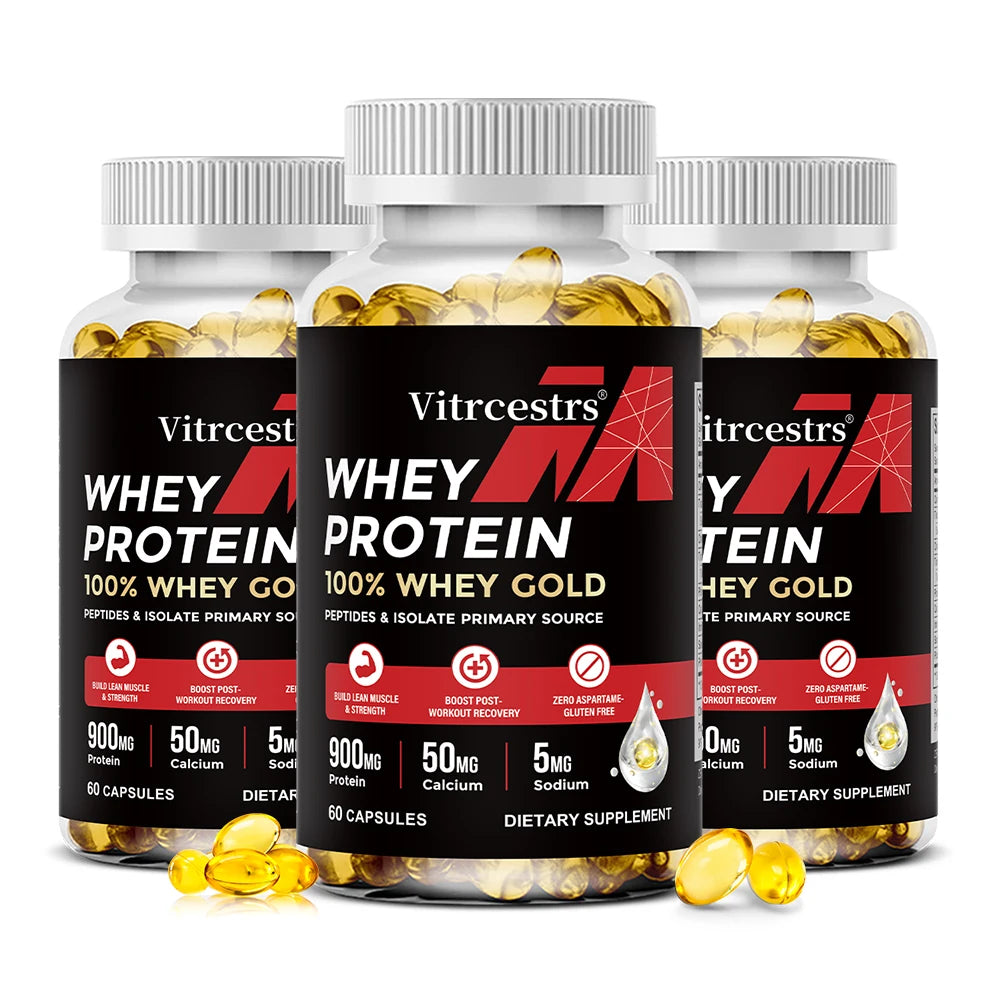 Whey Protein Capsules 900mg – Non-GMO, Gluten-Free | DAITEA Protein Supplement Qst 60 count-3 bottle