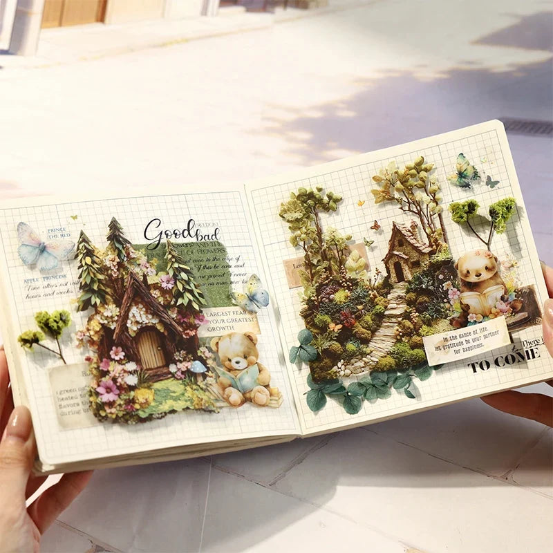 Fairy Tale House Scenery Stickers – Multi-Scene Collage Kit Craft Sticker Sheet Qme