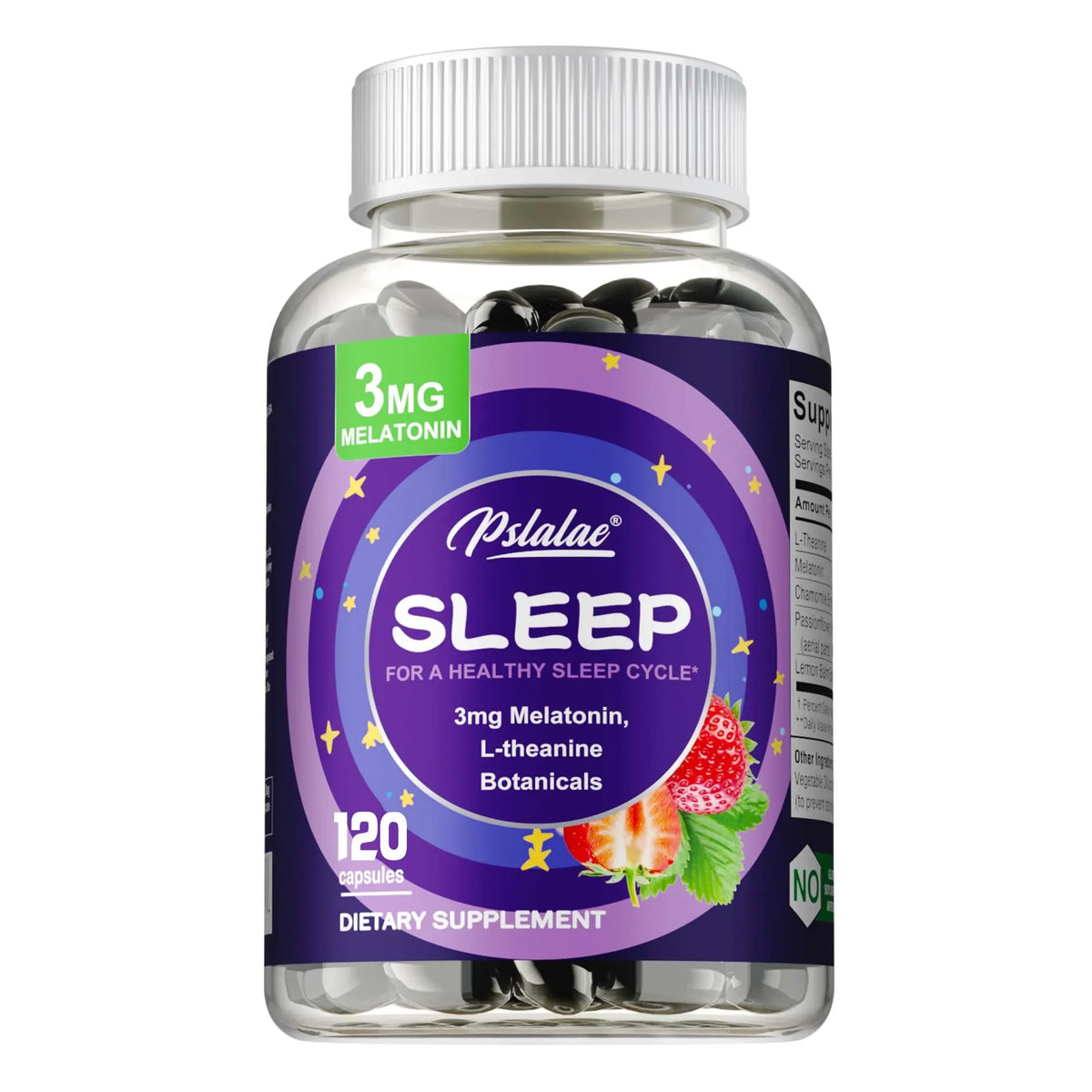 Pslalae Melatonin & L-Theanine Sleep Supplements | 3mg Sleep Supplement Qst 120 Capsules