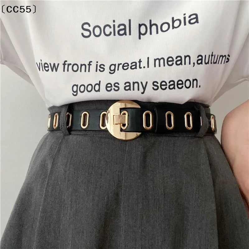Vintage Round Buckle PU Leather Belt – Women's Waistband Fashion Leather Belt Qst