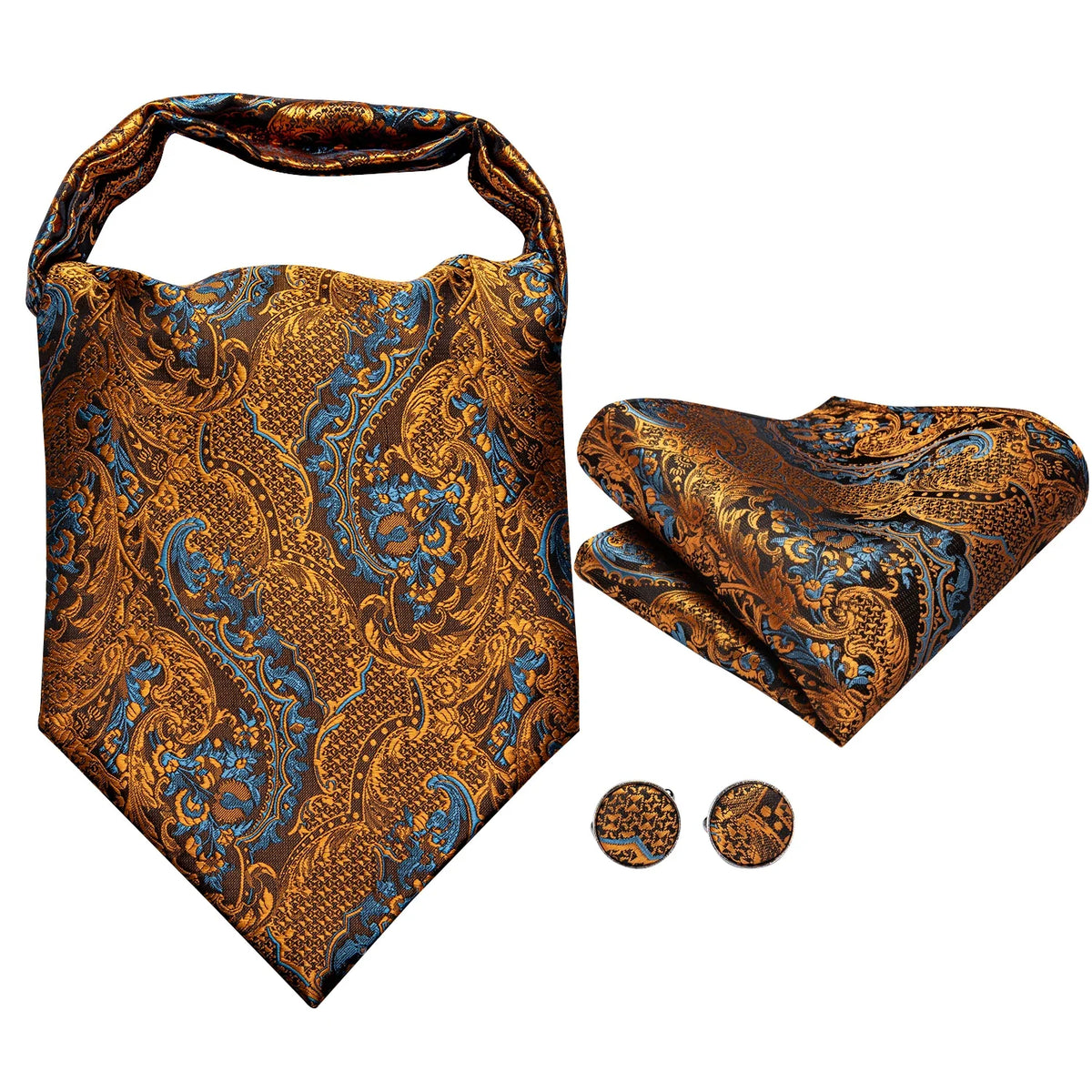 Men's Silk Ascot, Pocket Square & Cufflinks Set | Jacquard Ascot & Cufflinks Set Qme