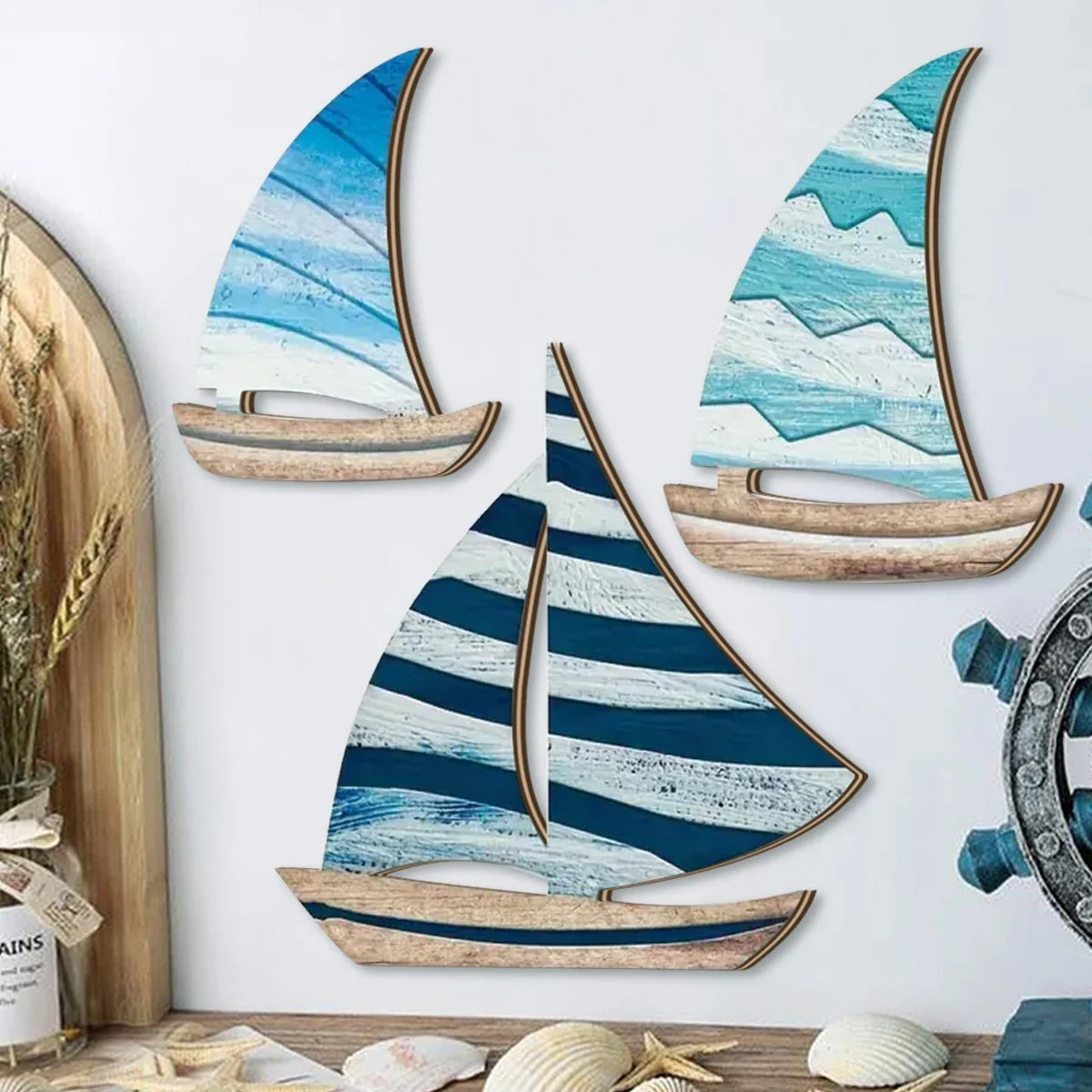2D Wooden Sailboat Wall Decor | Coastal Mediterranean Style Wooden Wall Decor Qme Default Title