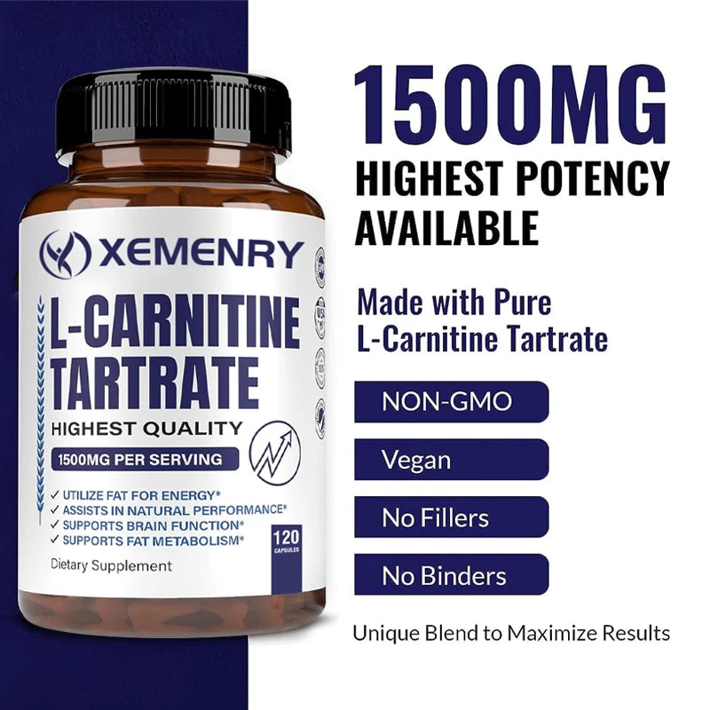 Xemenry L-Carnitine Tartrate 1500mg – Energy & Lean Muscle L-Carnitine Supplement Qst