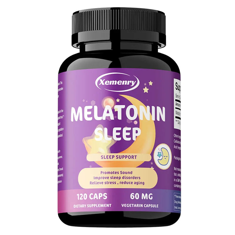 Xemenry Melatonin Vegetarian Capsules 60mg – Sleep Support Melatonin Supplement Qst 120 Capsules
