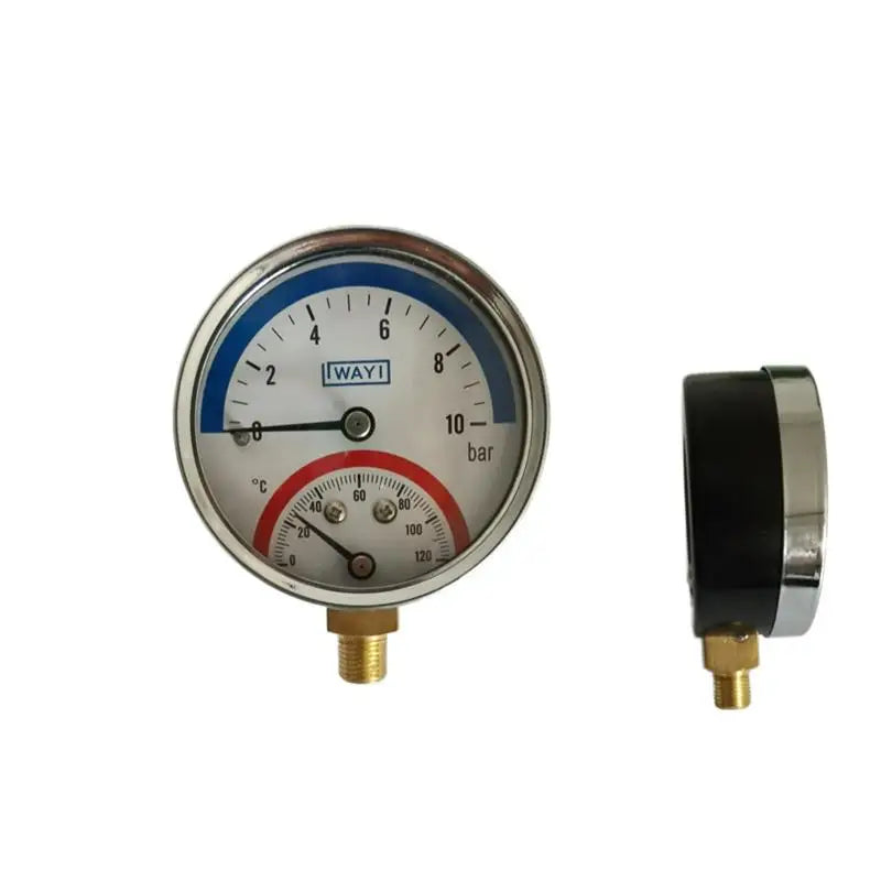 2-in-1 Pressure & Temperature Gauge | 10 Bar, 0–120°C Pressure Temperature Gauge Qme