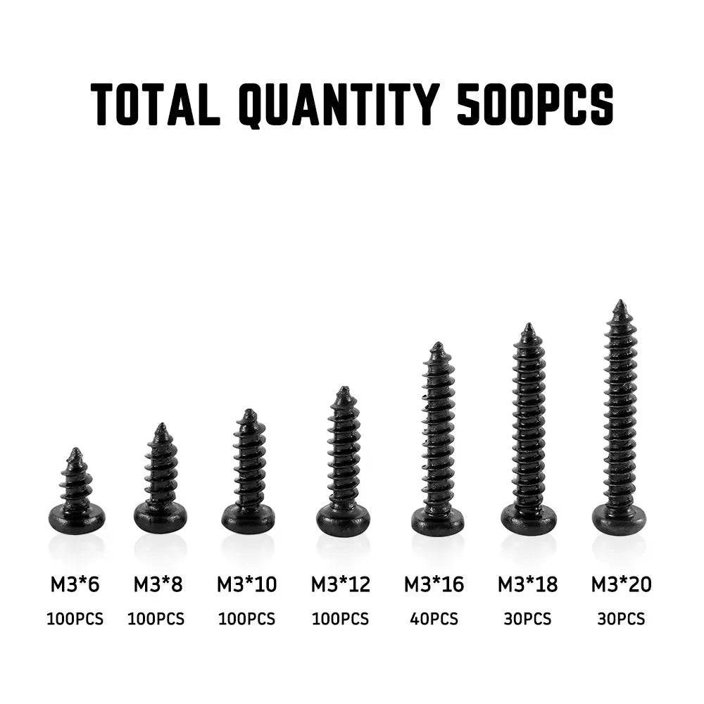 Black Carbon Steel Self-Tapping Screws M3 M4 Phillips Head Set Screw Assortment Set Qme