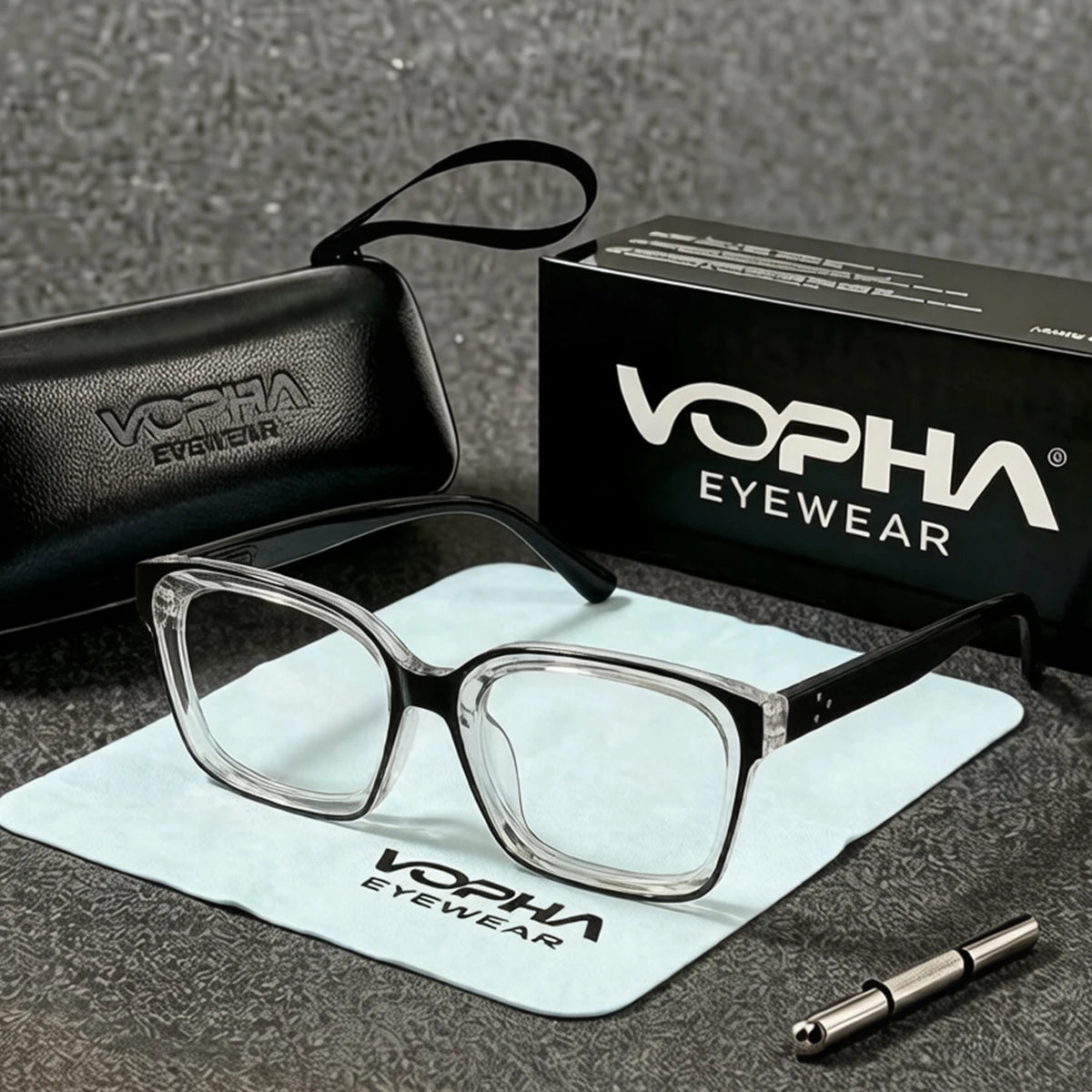 VOPHA Anti Blue Light Reading Glasses Unisex Acetate L29 Reading Glasses Qst Black clear +100