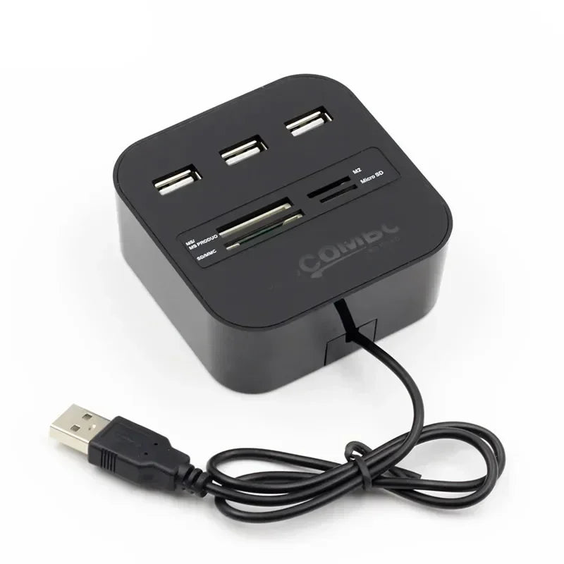 USB 2.0 Hub 3-Port with Card Reader Mini Combo Splitter USB Hub & Card Reader Qme