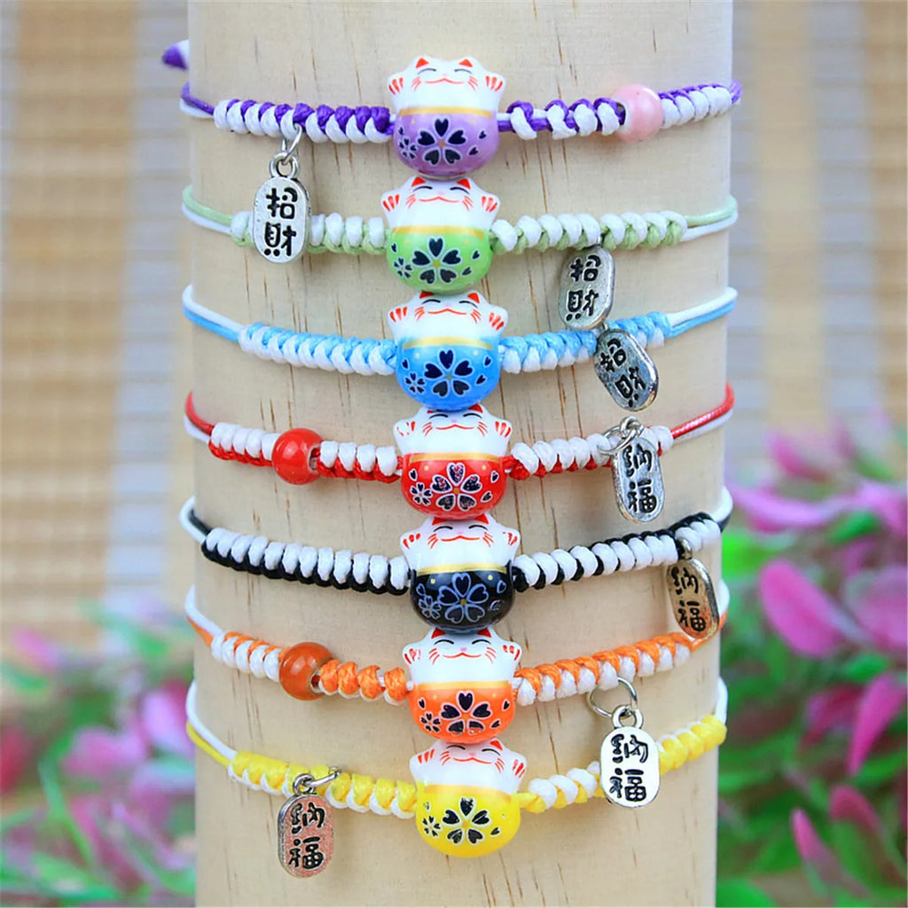Cute Cat Ceramic Woven Charm Bracelet | Couple Jewelry Charm Bracelet Qme