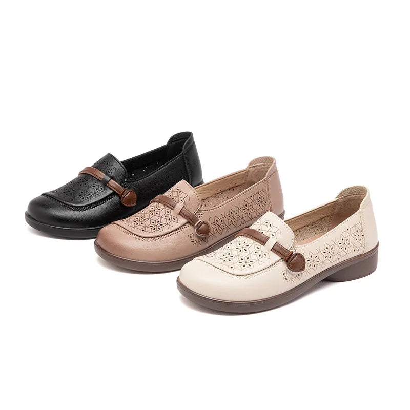Women's Slip-On Leather Flat Loafers – Casual Moccasin Shoes Women's Flat Loafers Qst