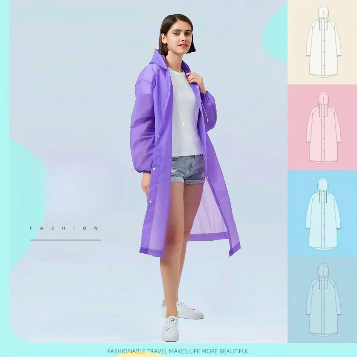 Waterproof Hooded EVA Rain Jacket – Unisex Long Raincoat Hooded Rain Jacket Qst Purple One Size