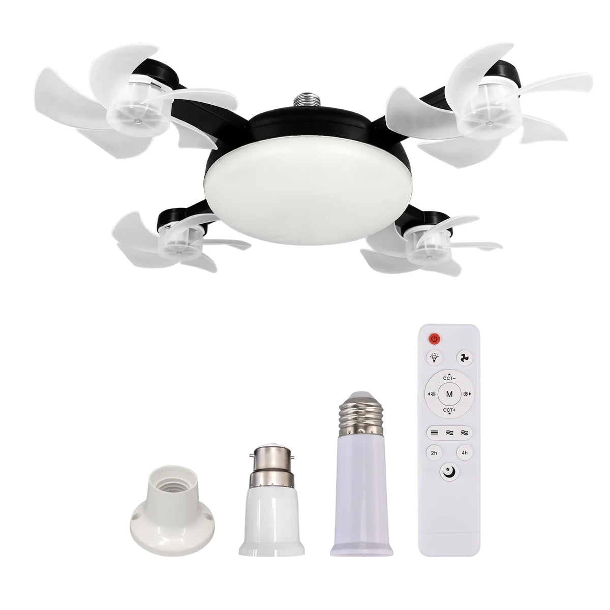 Smart E27 LED Ceiling Fan Light | Remote Dimming | 450mm Ceiling Fan Light Qme Black 4 Head Set
