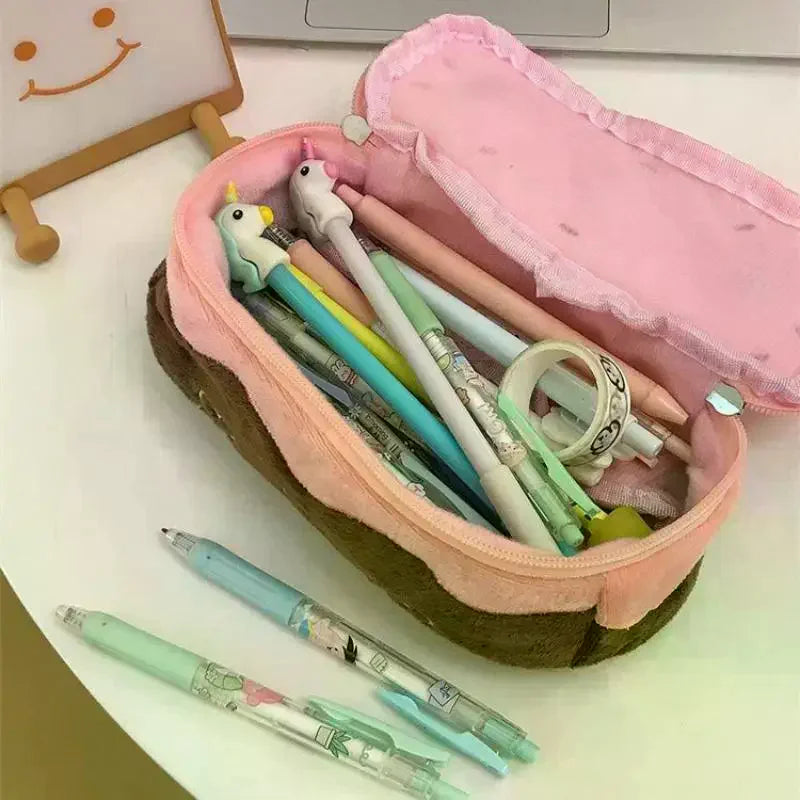 Kawaii Cherry Cake Plush Pencil Case – Large Capacity Fuzzy Kawaii Pencil Case Qme