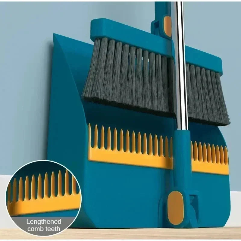 Long Handle Broom & Dustpan Set – 180° Angle, Stiff Bristles Broom & Dustpan Set Qme