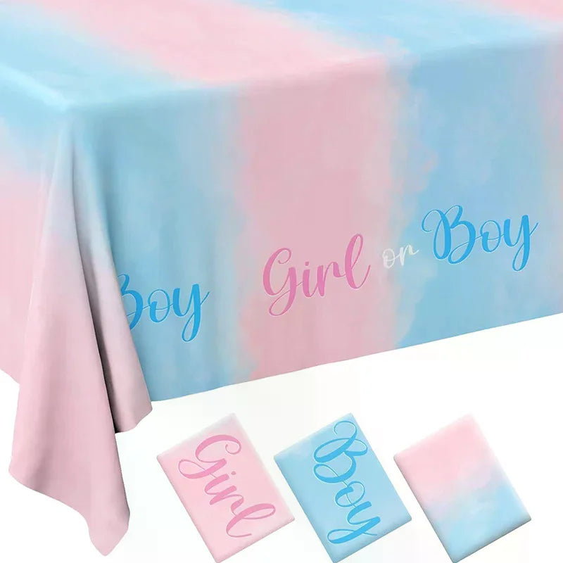 Gender Reveal Tablecloth Pink Blue Plastic Table Cover | Qme Party Table Cover Qme