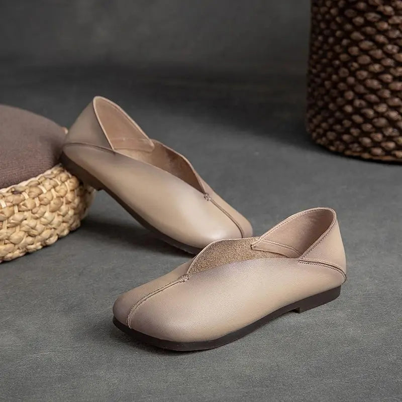 Women's Leather Slip-On Flat Moccasins – Casual Ballerina Shoes Women's Flat Shoes Qst