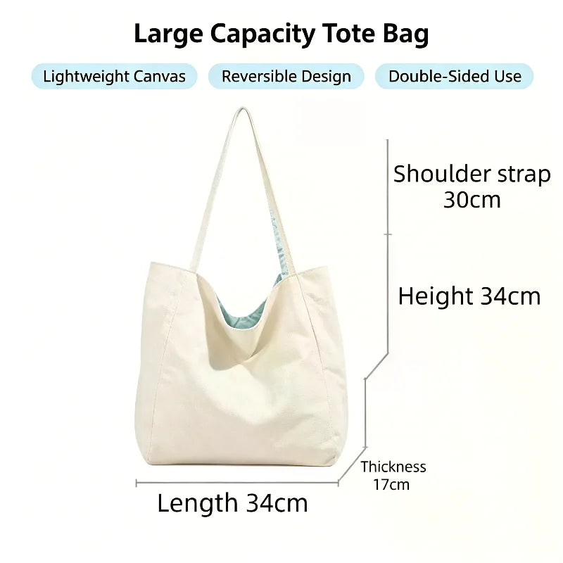 Reversible Canvas Tote Bag | Cute Pigeon Print, Large Capacity Canvas Tote Bag Qme