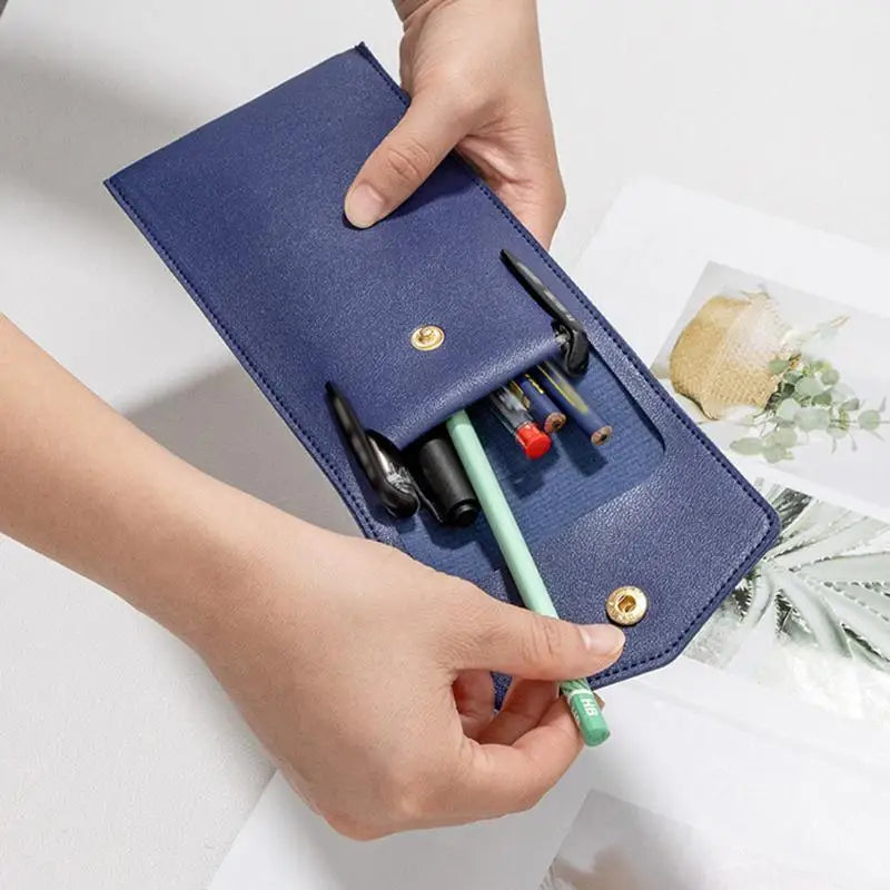 Faux Leather Large Capacity Multi-Slot Pencil Case Pouch Pencil Case Pouch Qme