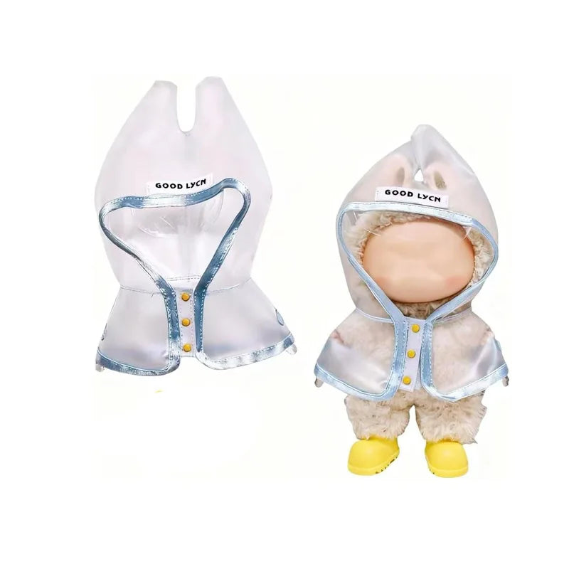 Labubu Doll Transparent Raincoat Outfit – Fits 15cm Dolls Doll Outfit Qme
