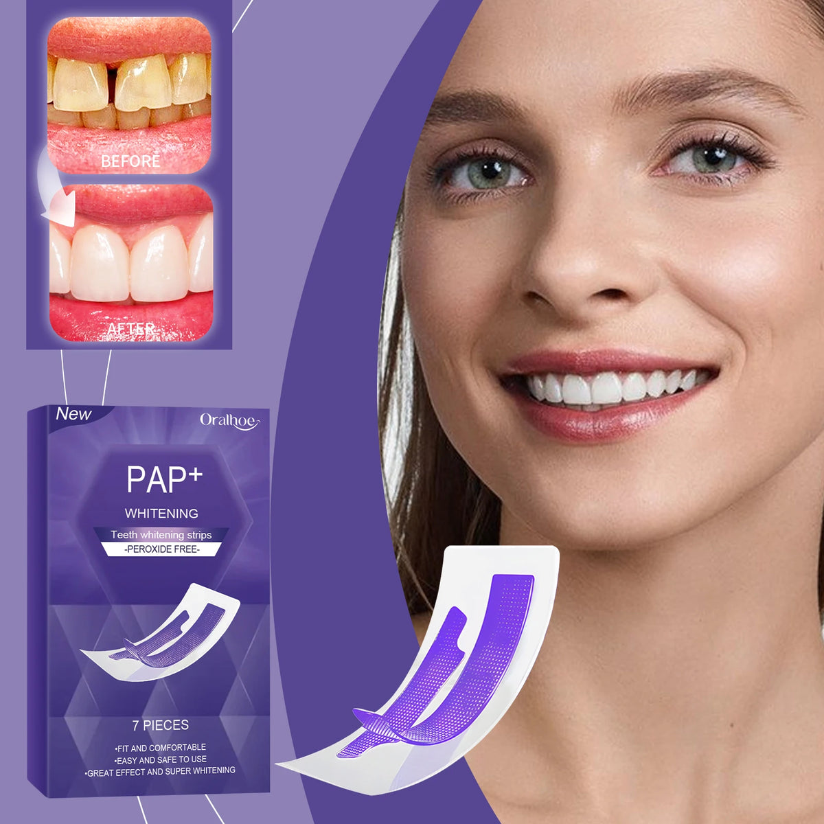 Purple Teeth Brightening Strips – Stain Removing Dental Patches Teeth Brightening Strips Qst