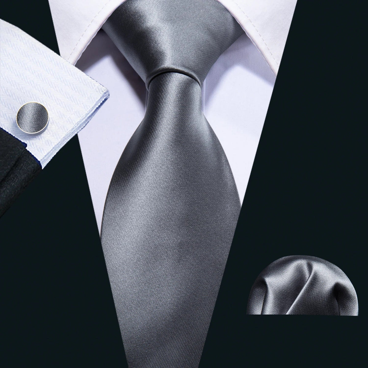 Barry Wang Black Geometric Silk Necktie & Handkerchief Set Necktie & Handkerchief Set Qme 5114