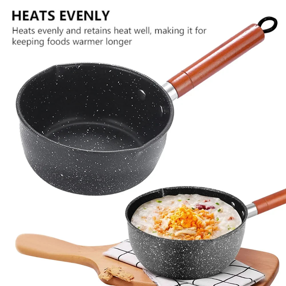 Non-Stick Saucepan with Pour Spout & Wooden Handle | Iron Pot Non-Stick Saucepan Qme